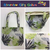 Medium Tote Bag - Lime Grey Flowers